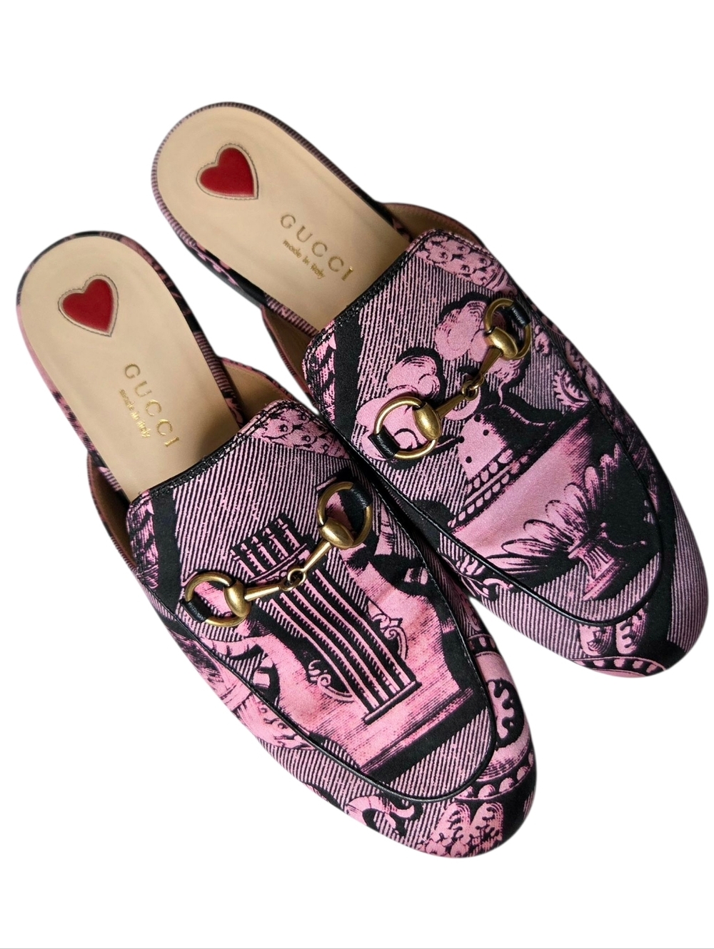 Gucci Princetown Silk Satin Mules Slides 36 Pink Saint Romain Print #432773